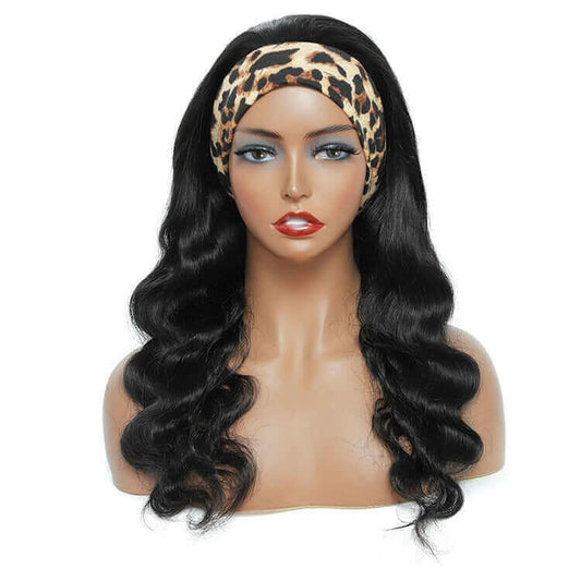 Headband Human Hair Scarf Wig Body Wave No GLUE Easy Wear for Women 18.