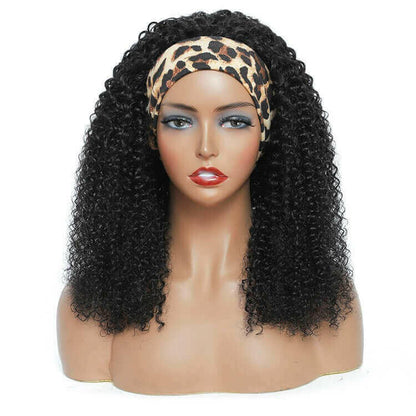 Headband Wig Kinky Curly Human Hair Scarf Wig No GLUE Easy Wear.