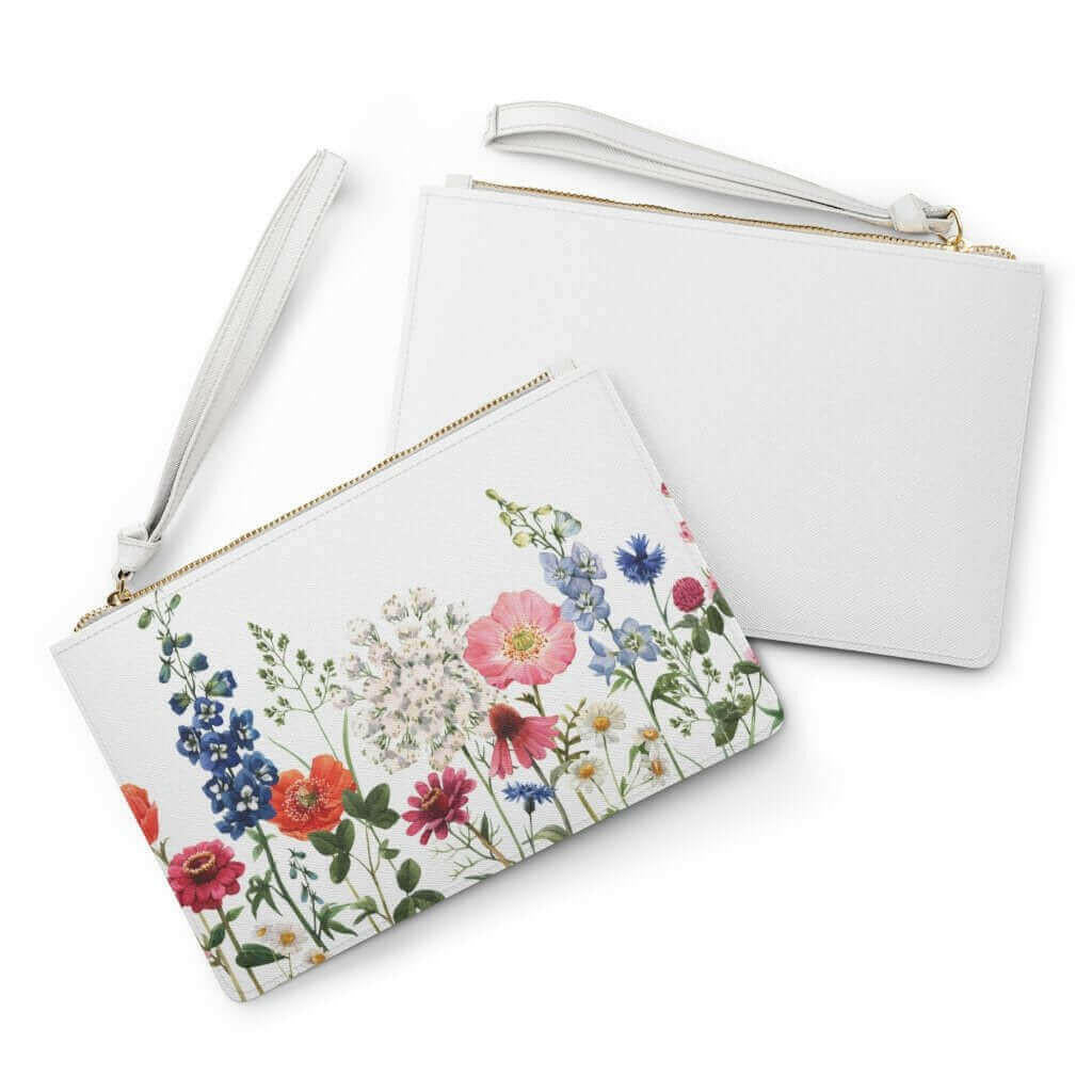 Floral Designed Zipped Clutch Bag.