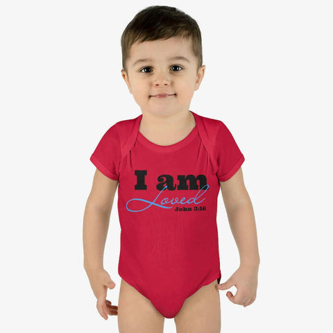 Infant Short Sleeve Bodysuit, Bodysuit, I am Loved Word Art.