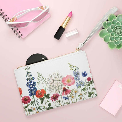 Floral Designed Zipped Clutch Bag.