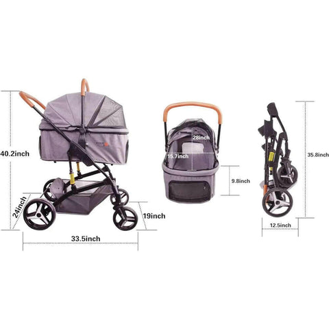 Premium Lightweight Pet Stroller for Dogs up to 55 Pounds, Waterproof 600D Linen Fabric, 360° Universal Wheels, and Foldable Design