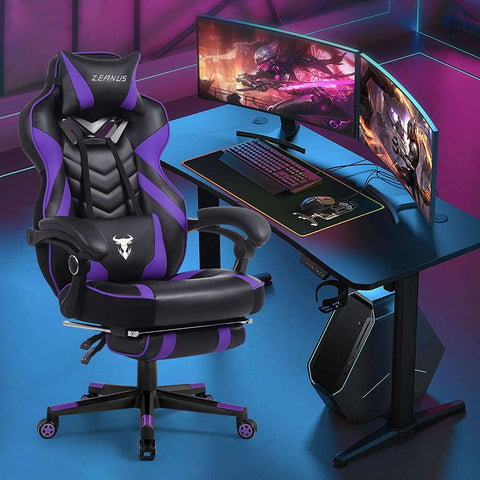 Purple Gaming Chair Reclining Computer Chair with Footrest High Back Gamer Chair with Massage Large Computer Gaming Chair Racing Style Chair for Gaming Big and Tall Gaming Chairs for Adult