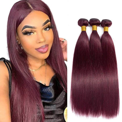 Giginger 99J Burgundy Straight Hair Bundles – 10, 12 &amp; 14 Inches