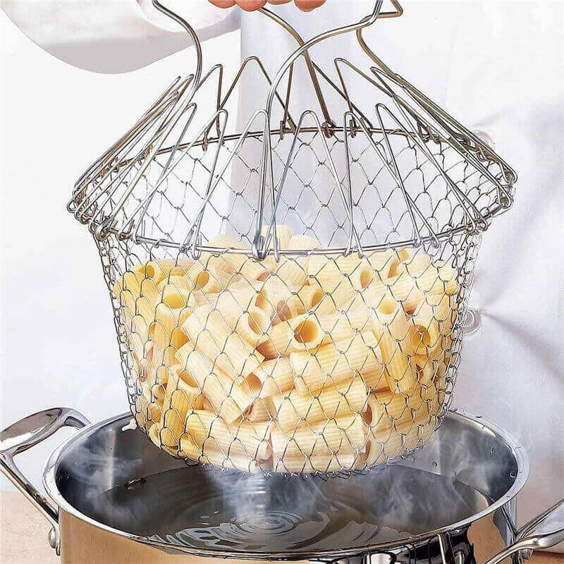 1pcs Foldable Steam Rinse Strain Fry French Chef Basket Magic Basket.