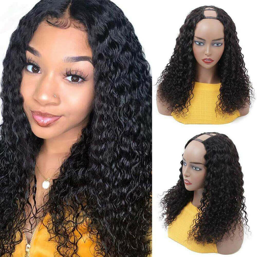 U Part Wig Water Wave Human Hair Wigs For Black Women Brazilian Remy H.