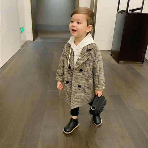 High Quality Lattice Children Coat Wool Coat For Boys Fashion.