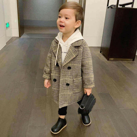 High Quality Lattice Children Coat Wool Coat For Boys Fashion.