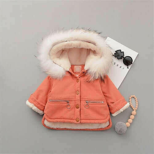 Fleece Toddler Girl Jacket Denim Warm Fur Hoodie Kids Winter.