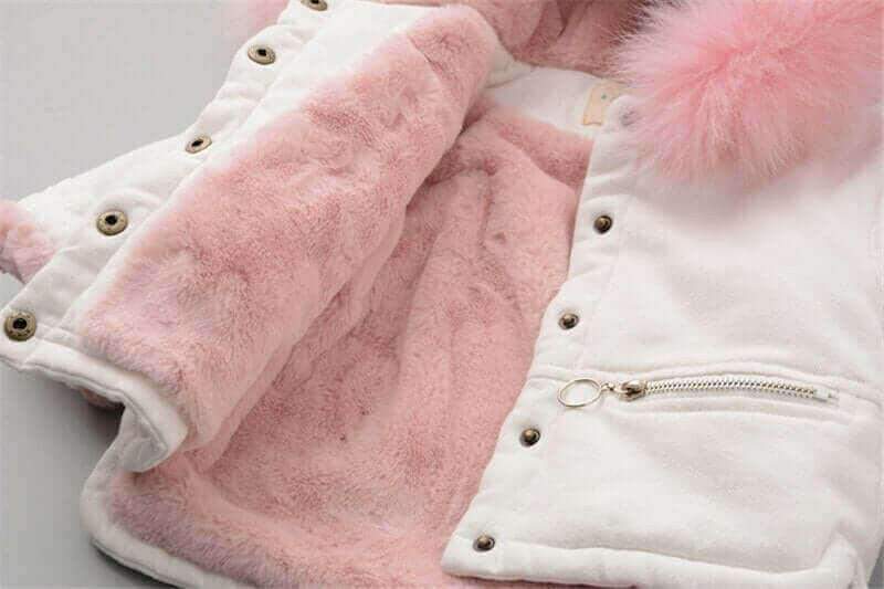 Fleece Toddler Girl Jacket Denim Warm Fur Hoodie Kids Winter.