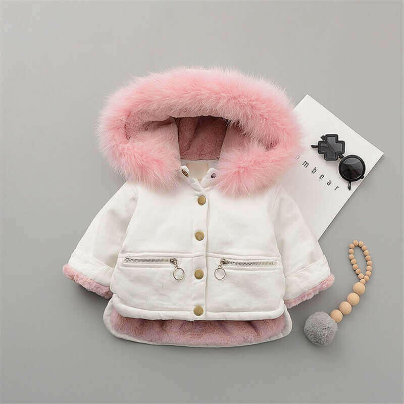 Fleece Toddler Girl Jacket Denim Warm Fur Hoodie Kids Winter.