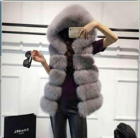 2022 Winter Sleeveless Artificial Fox Fur Coat Gilet Faux Fur Jacket.