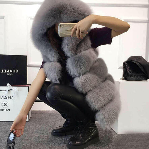 2022 Winter Sleeveless Artificial Fox Fur Coat Gilet Faux Fur Jacket.