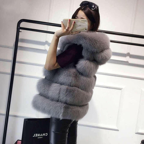 2022 Winter Sleeveless Artificial Fox Fur Coat Gilet Faux Fur Jacket.