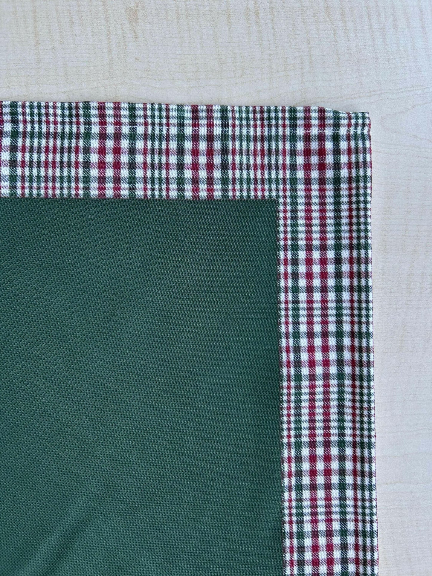 Hunter Green and Red Runner with Plaid Border, Holiday Decor.