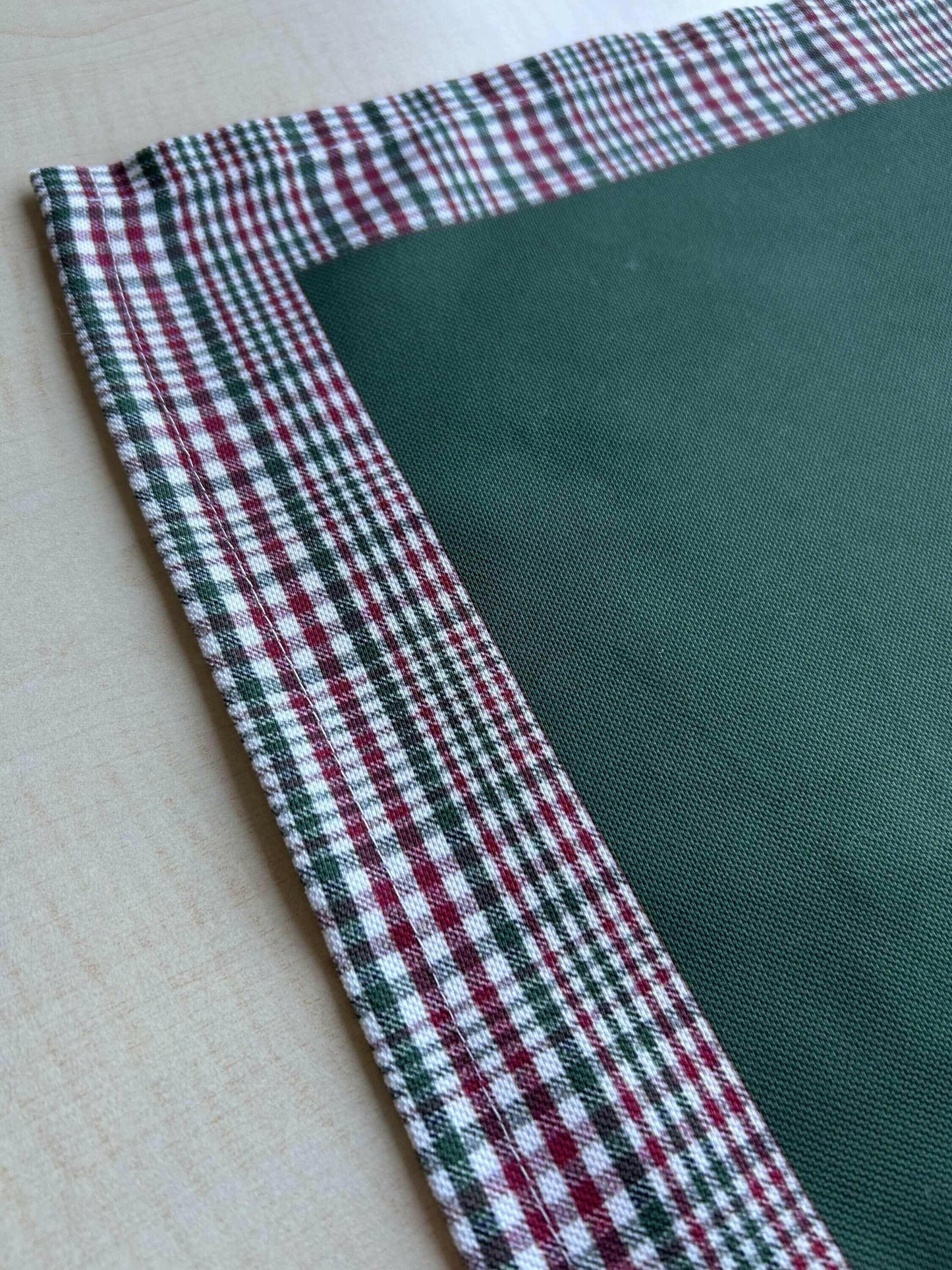 Hunter Green and Red Runner with Plaid Border, Holiday Decor.