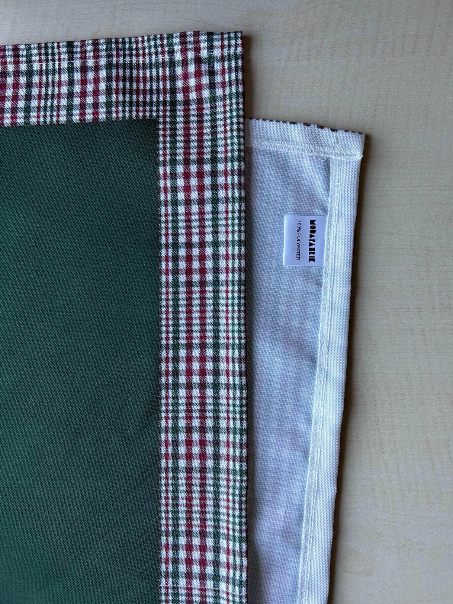 Hunter Green and Red Runner with Plaid Border, Holiday Decor