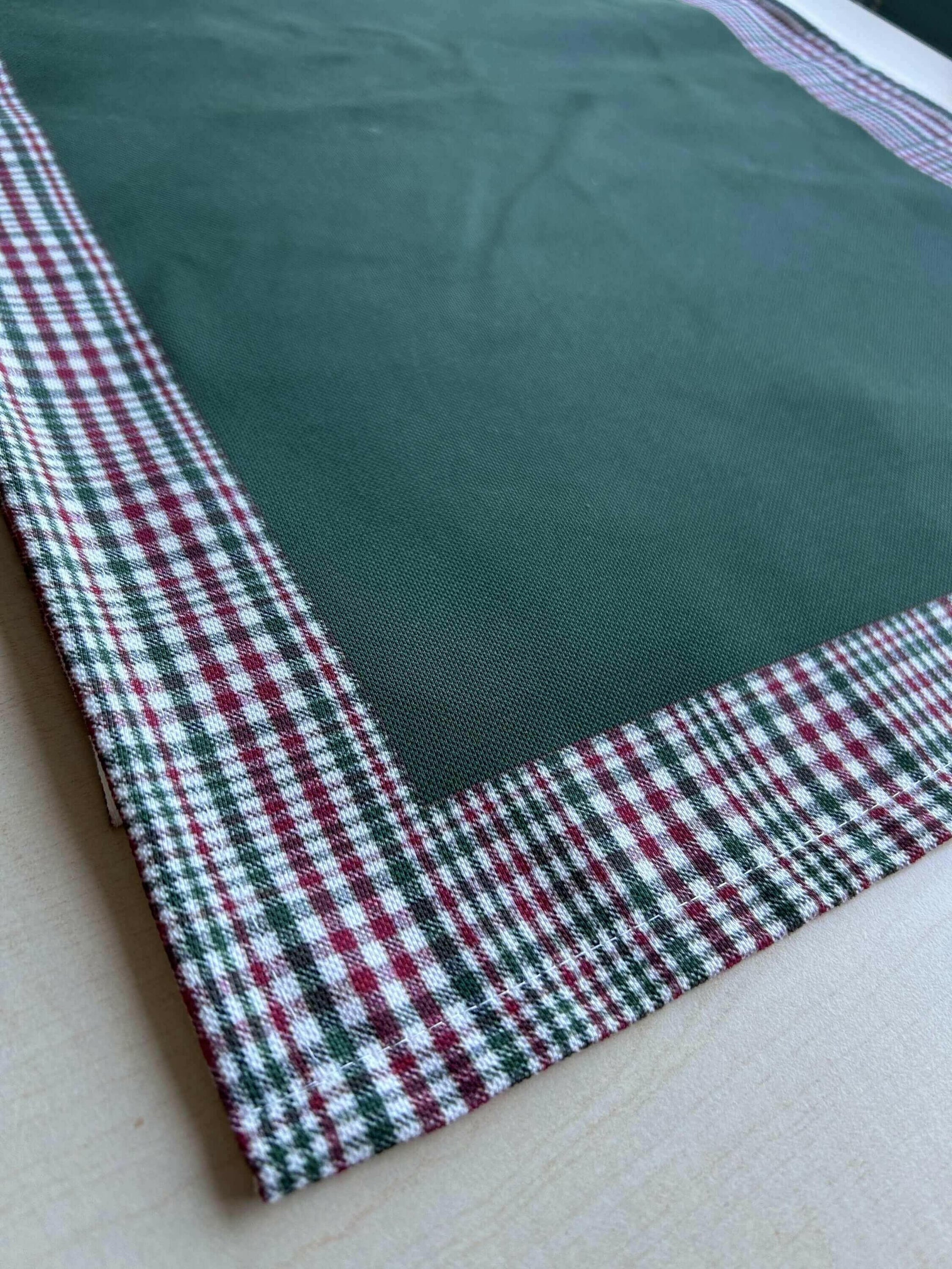 Hunter Green and Red Runner with Plaid Border, Holiday Decor.