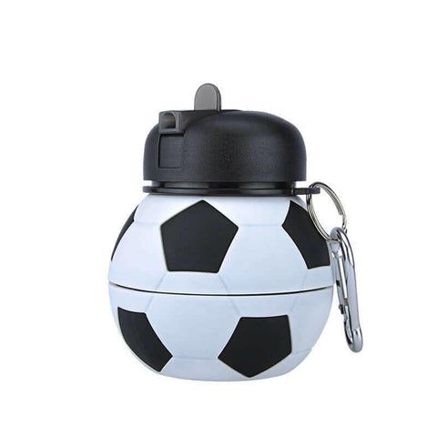 Football Soccer Silicone Water Bottle with Straw Foldable.