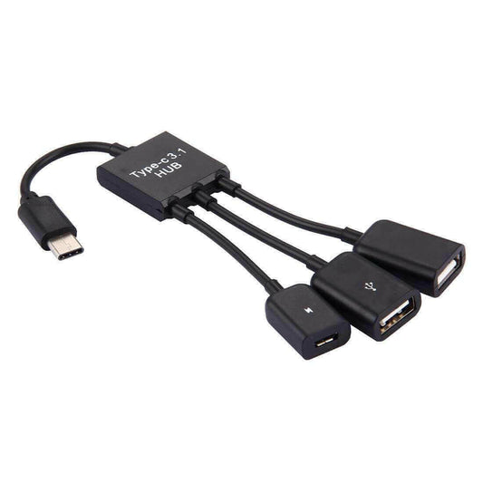 AMZER® 17.8cm 3 Ports USB Type-C 3.1 OTG Charge HUB Cable - Black.