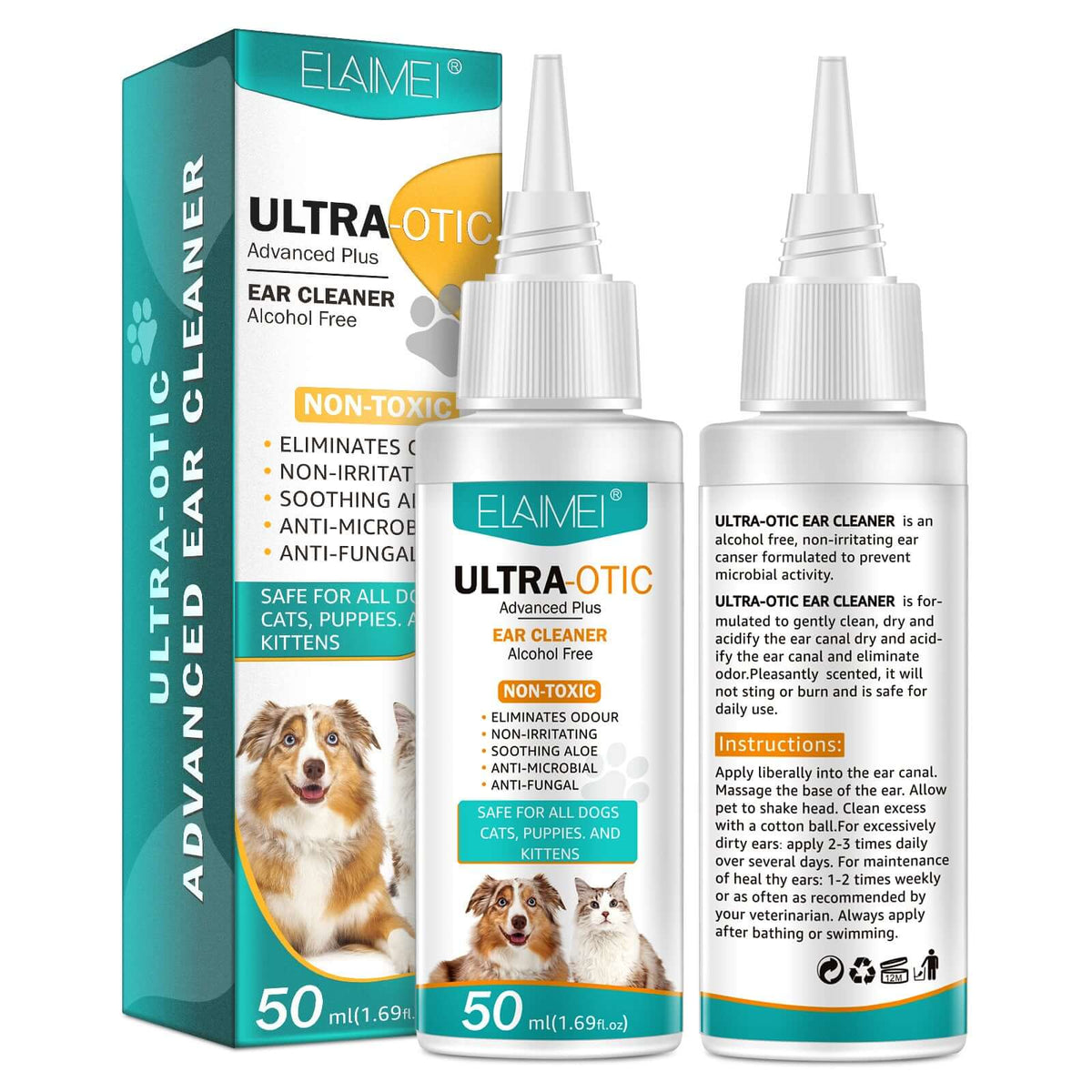 ELAIMEI Pet Ear Cleaning Solution for Dogs &amp; Cats – 50ml
