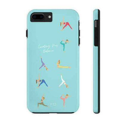 Yoga Poses Blue Tough Case for iPhone with Wireless Charging.