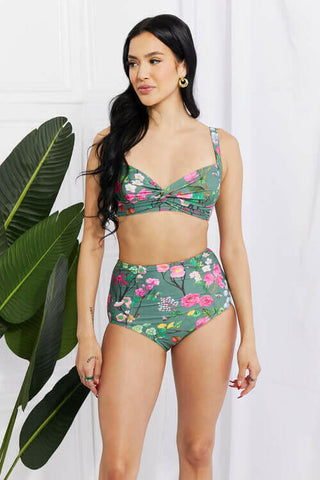 Marina West Swim Take A Dip Twist High-Rise Bikini in Sage.