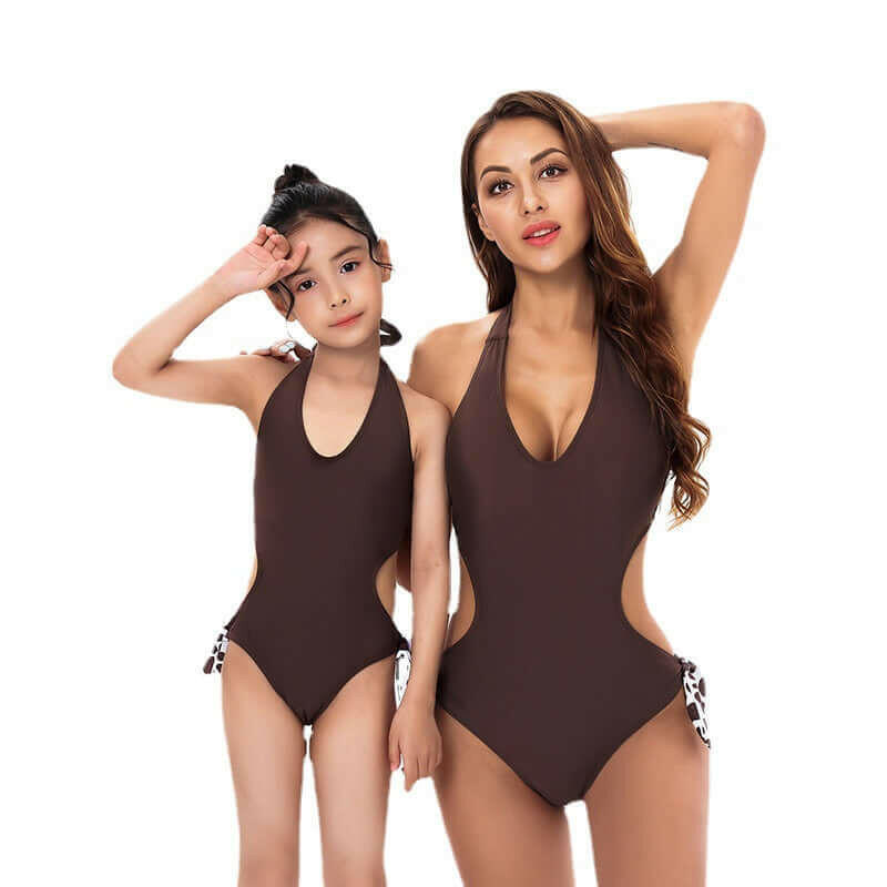 Bikini New Sexy Solid Color One-Piece Parent-Child Swimsuit Bikini.