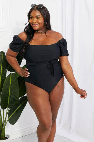 Marina West Swim Salty Air Puff Sleeve One-Piece in Black.