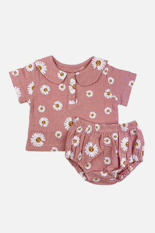 daisy 2 pc linen set || toasted cream and pink.