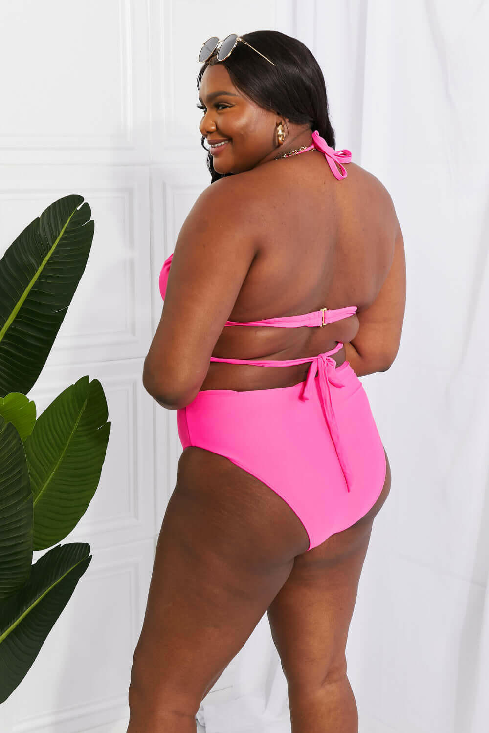 Marina West Swim Summer Splash Halter Bikini Set in Pink.