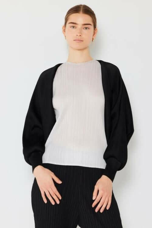 Rib Pleated Puff Sleeve Bolero Cardigan.