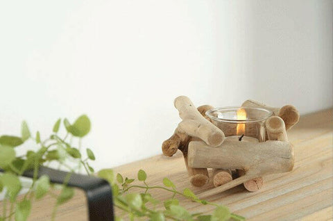 Wood Candle Holder Set.