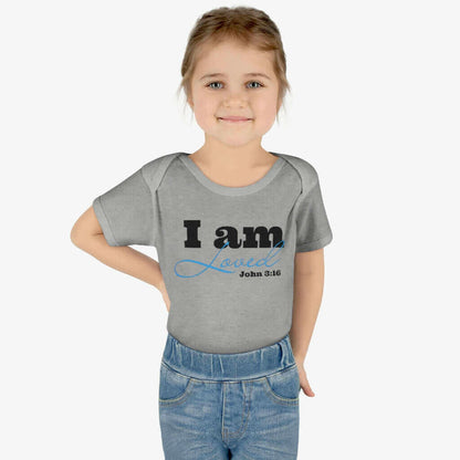 Infant Short Sleeve Bodysuit, Bodysuit, I am Loved Word Art.