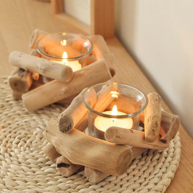 Wood Candle Holder Set.