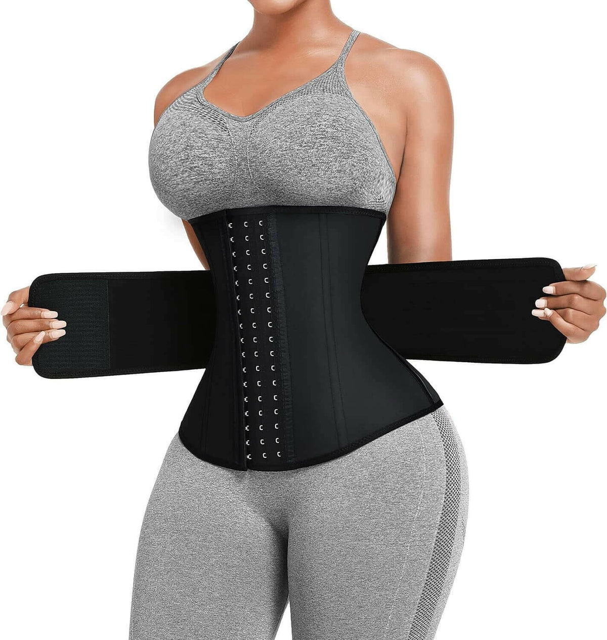 Long Torso Waist Trainer for Women with 1/2/3 Belt plus Size Latex/Neoprene Corset Cincher with Zipper/Hooks