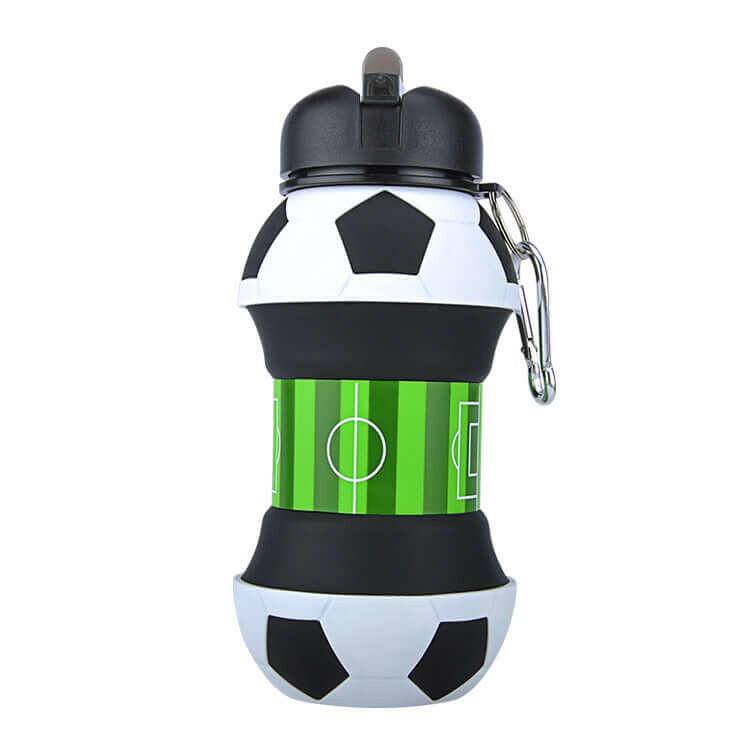 Football Soccer Silicone Water Bottle with Straw Foldable.