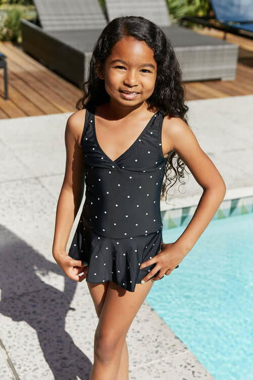 Marina West Swim Clear Waters Swim Dress in Black/White Dot.