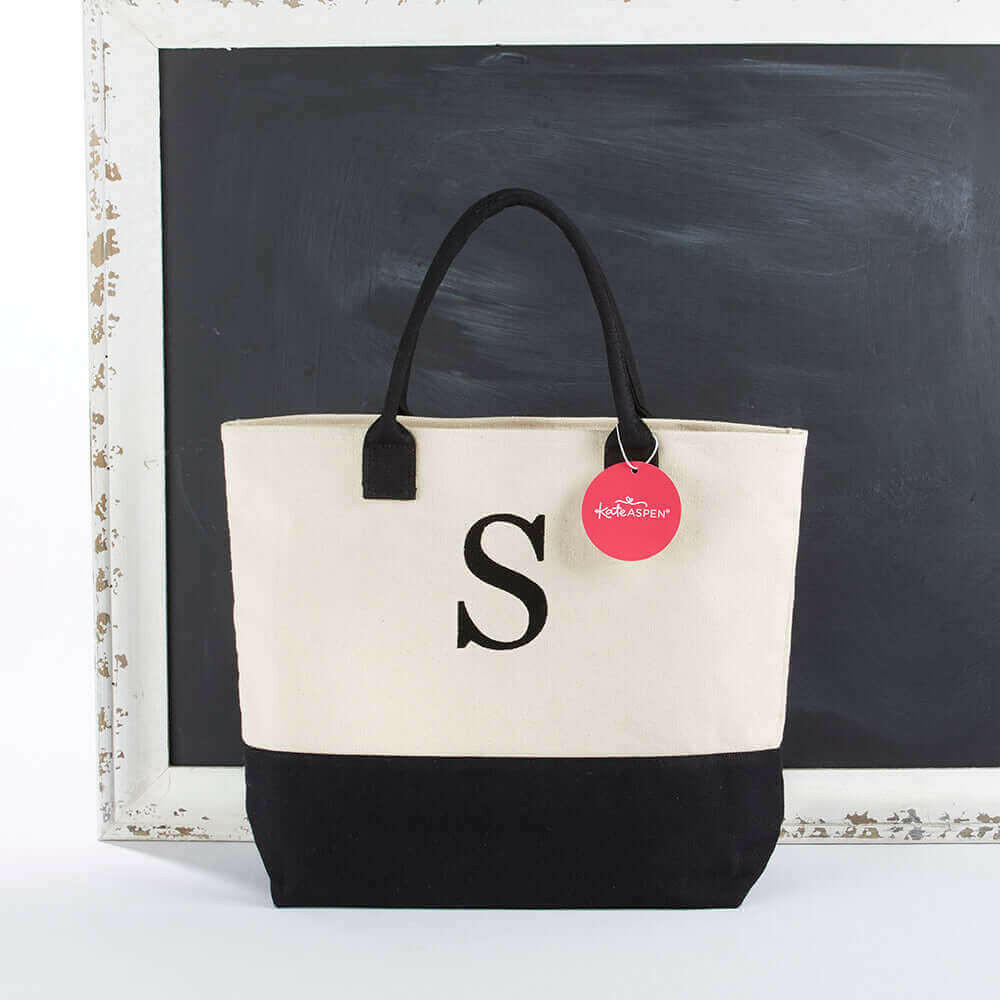 Classic Black And White Monogrammed Initial Tote Bag.