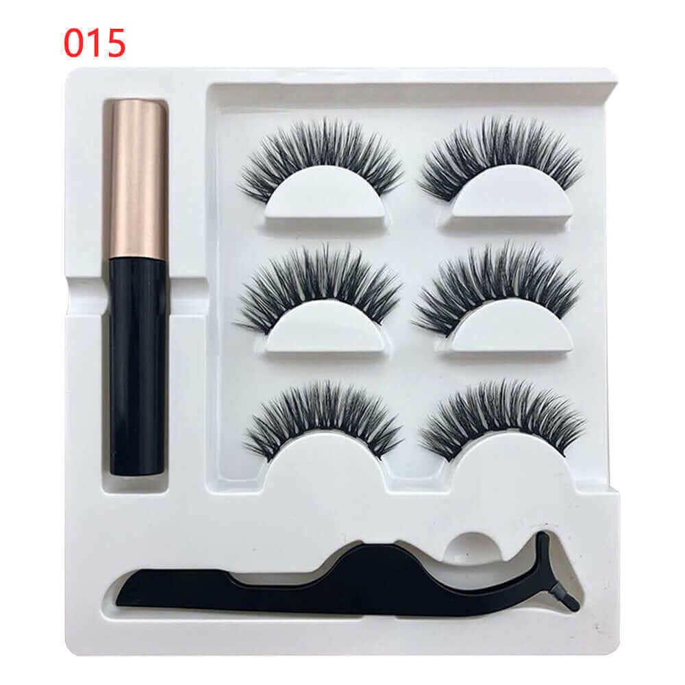 3Pairs Magnetic Liquid Eyeliner with False Eyelashes With Tweezers Set.