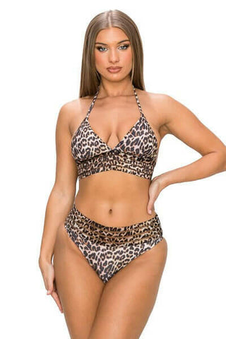 Two Piece Leopard Print with Organza trim top and