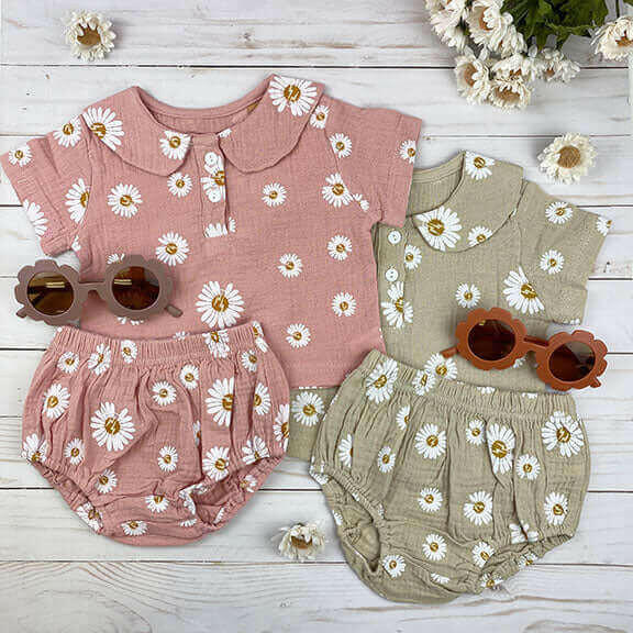 daisy 2 pc linen set || toasted cream and pink.