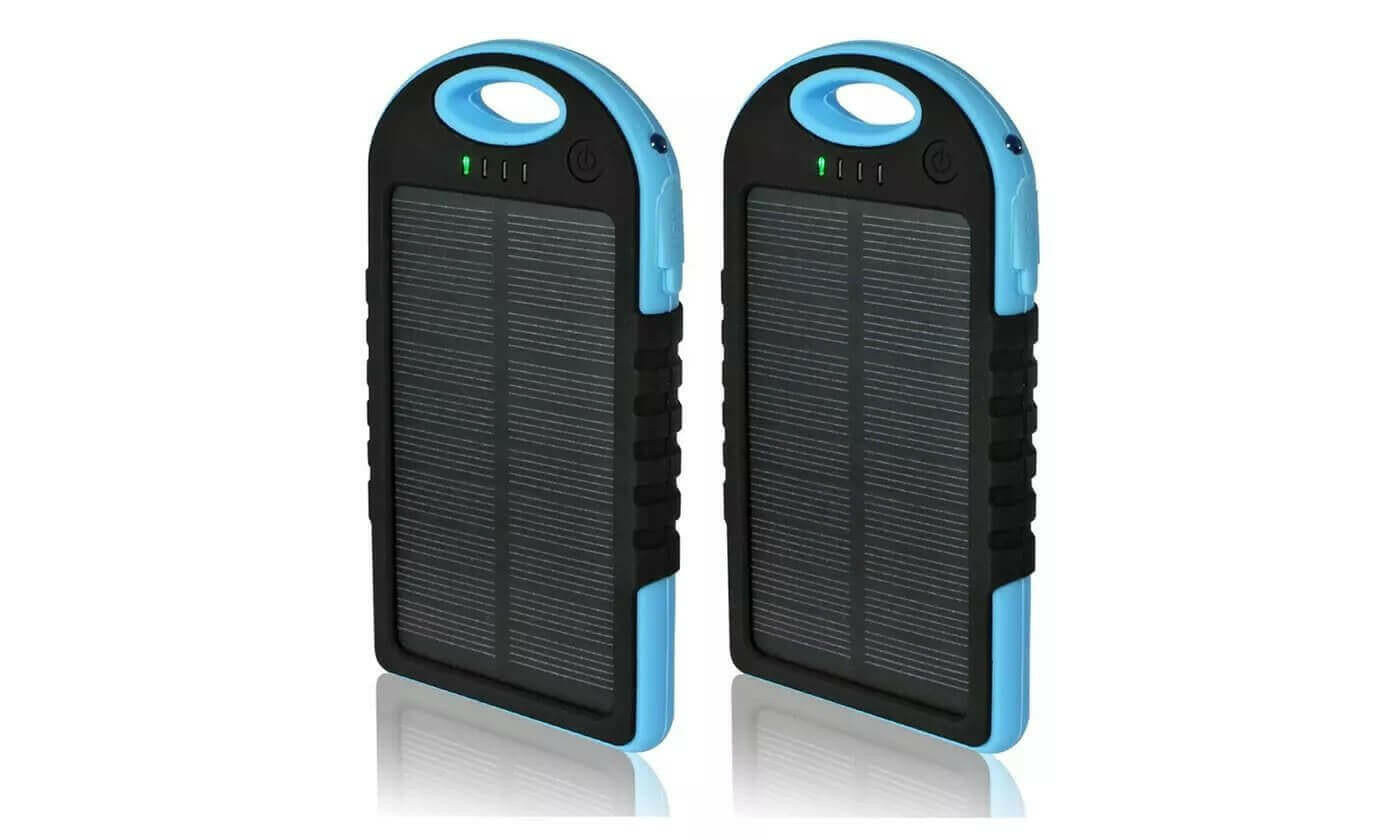 5,000 mAh Water-Resistant Solar Smartphone Charger (2-Pack).