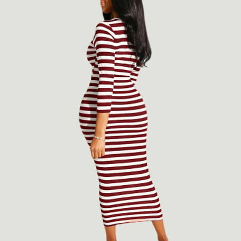 Sexy striped midi bodycon dress Women autumn winter female.