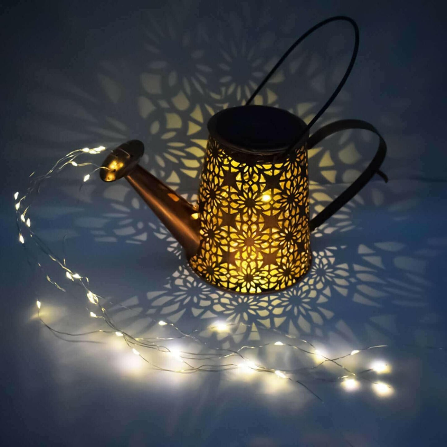 Solar Watering Can Lights Outdoor Decor Hanging Kettle Lantern Light.