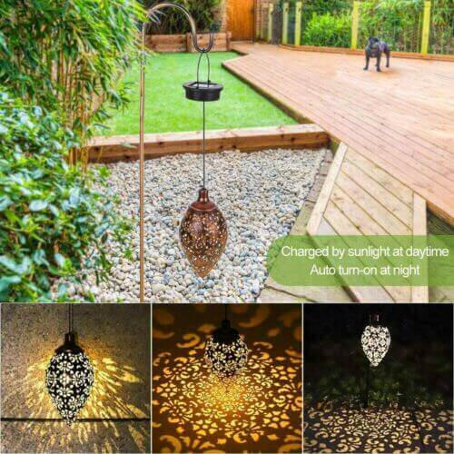 2Pcs Solar LED Hanging Lantern Lights Metal Garden Patio Decor Lights.