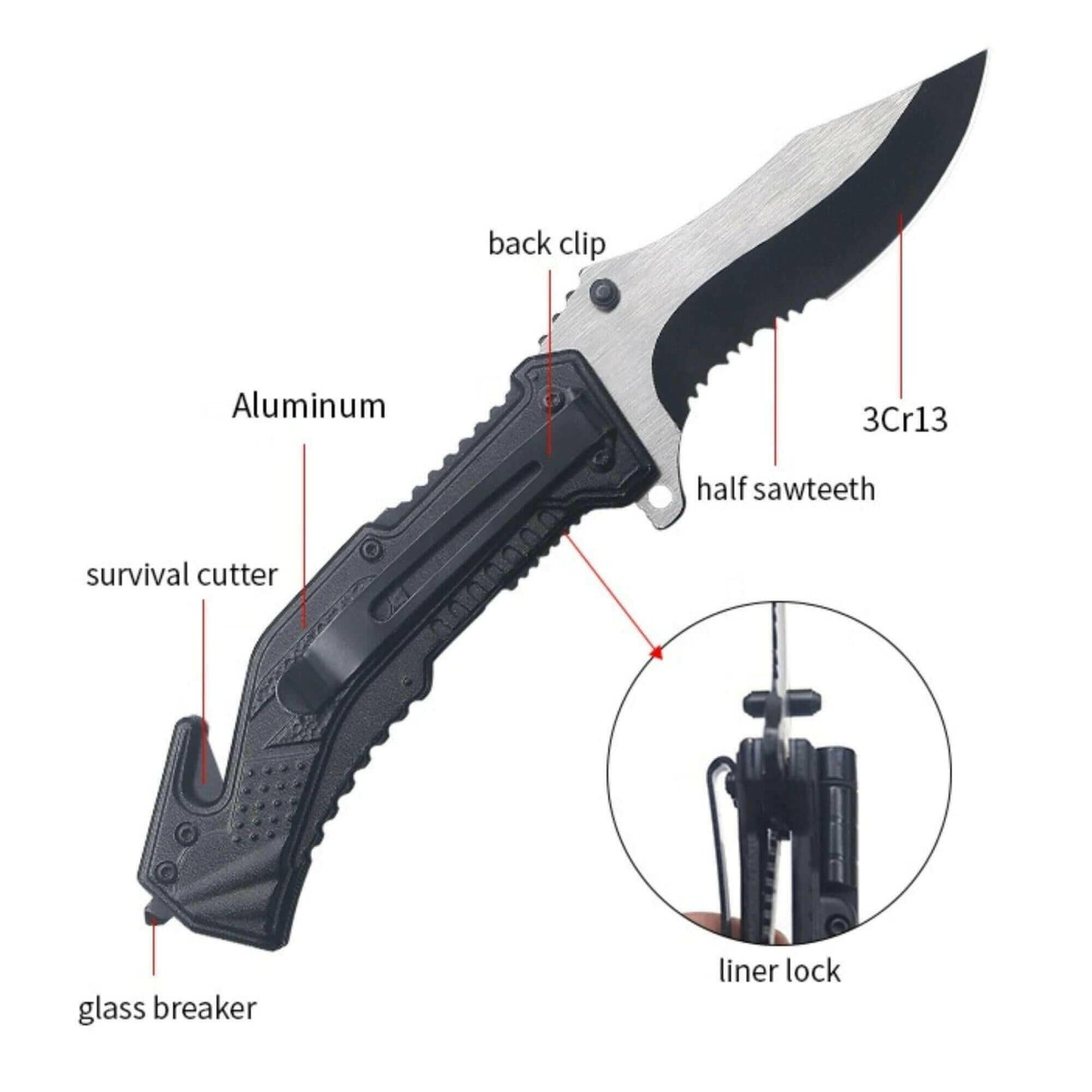 Pocket Knife with Clip Folding Knife Tactical Knife ( 5-in-1 ).