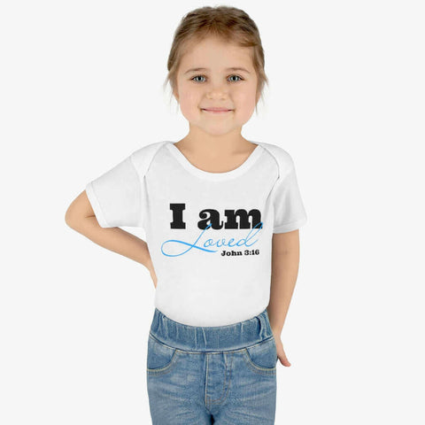 Infant Short Sleeve Bodysuit, Bodysuit, I am Loved Word Art.