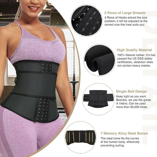 Long Torso Waist Trainer for Women with 1/2/3 Belt plus Size Latex/Neoprene Corset Cincher with Zipper/Hooks