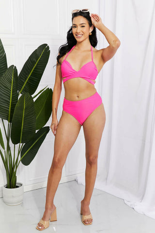 Marina West Swim Summer Splash Halter Bikini Set in Pink.